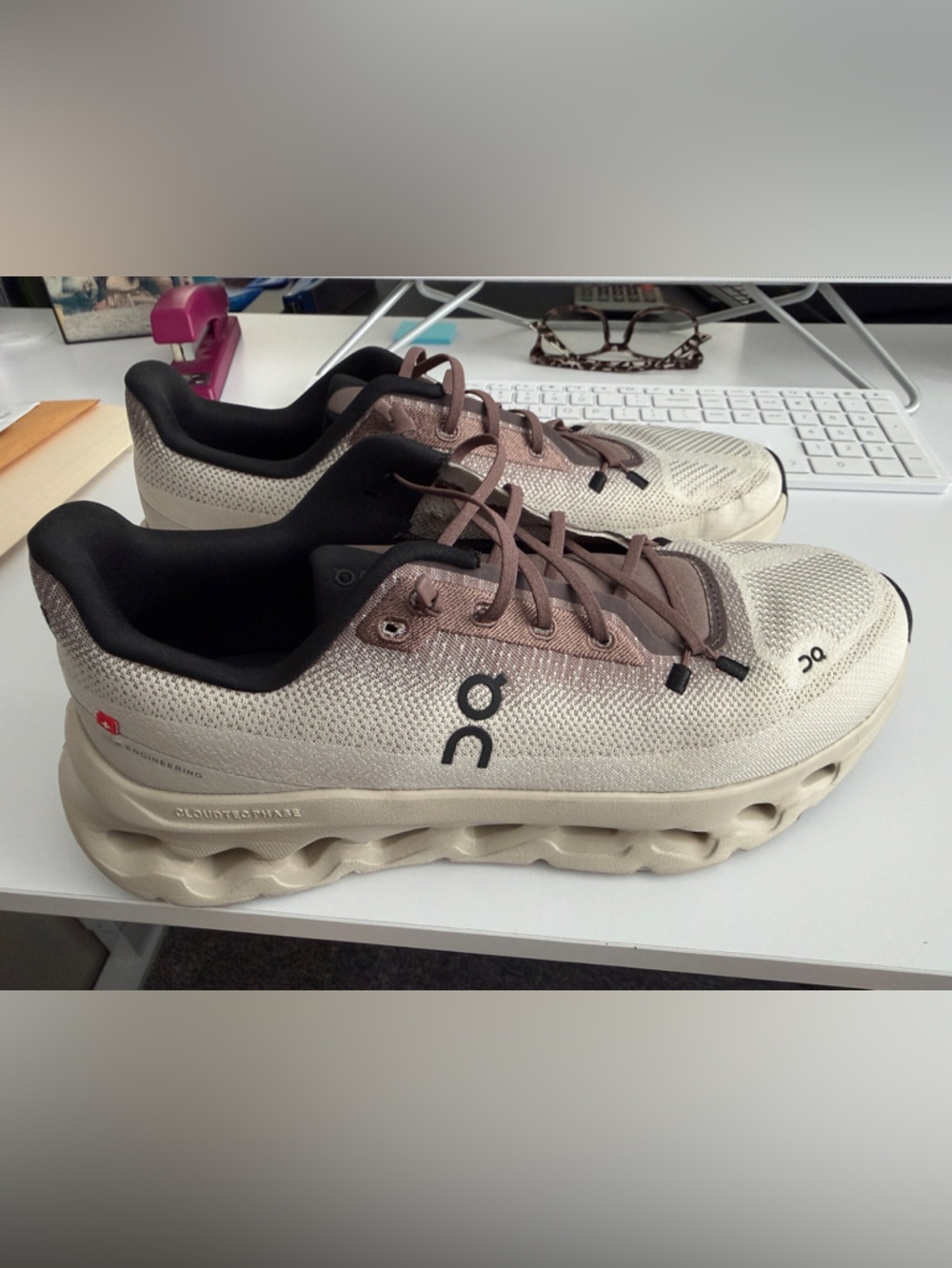 On Running Beige and Brown Mesh Lace-Up Sneakers
